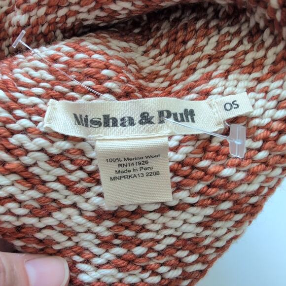 Misha and Puff 100% Merino Wool Beanie Orange & White Knit Hat Bobble - Picture 2 of 6